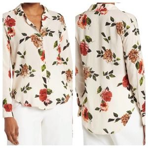 Philosophy Beige Floral Rose Buttoned Blouse Size Small